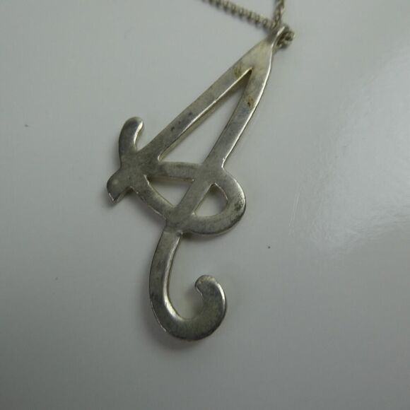 A Letter Alphabet Rhinestone Cursive Initial Name Silver Tone Pendant Necklace - Picture 8 of 9